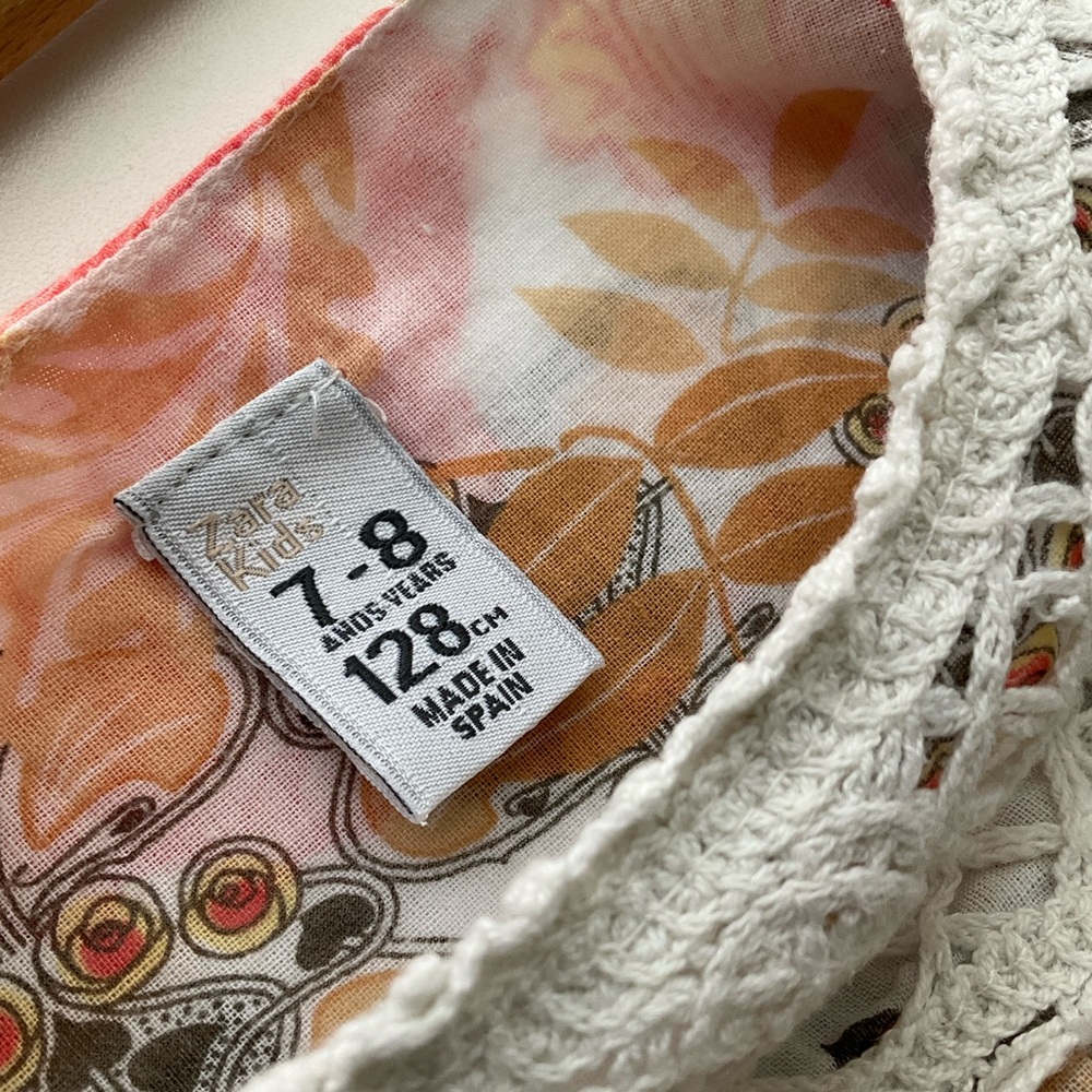 Zara 7-8 Floral Crochet Yoke Dress - Cream and Peach Layered Look Summer Dress - Picture 6 of 10